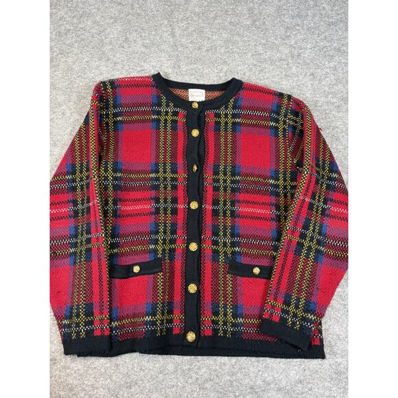 Hasting & Smith Sweaters - VINTAGE Hasting & Smith Cardigan Womens Medium Red Plaid Sweater Grandma 90s
